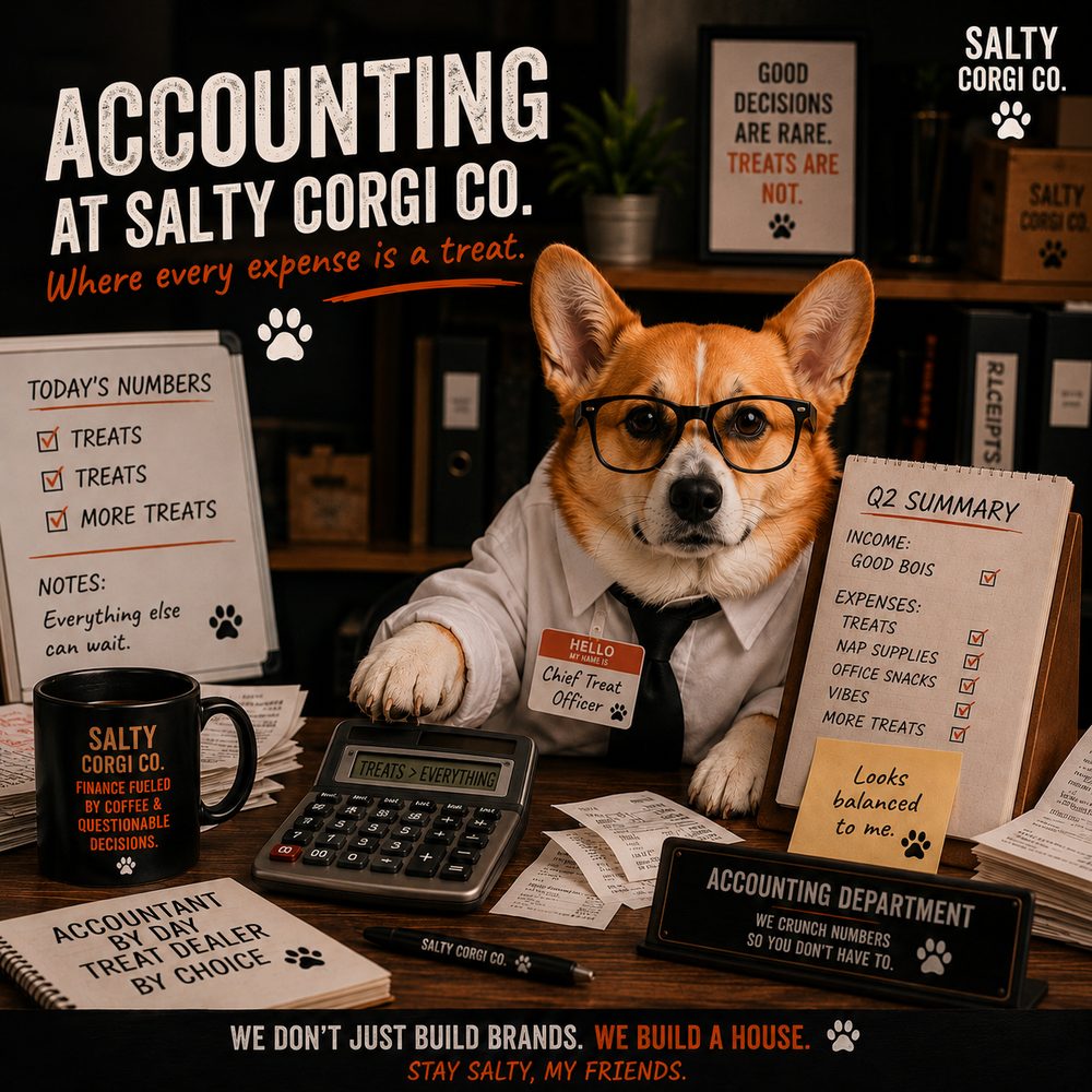 Salty Corgi Co. post: Accounting at Salty Corgi Co., where every expense is a treat