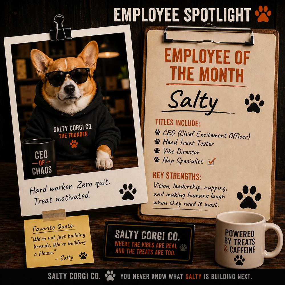 Salty Corgi Co. post: Employee Spotlight — Salty, Employee of the Month